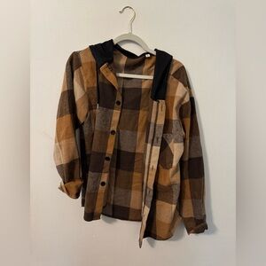 Black and Brown Plaid Flannel with Hood